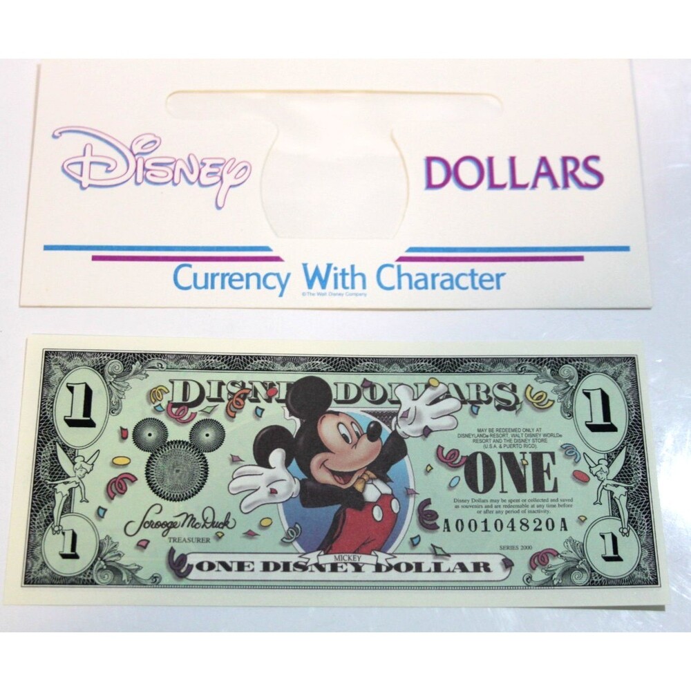 Disney $1 Dollar 2000 AA Series Mickey Mouse Uncirculated Crisp Bill w/ Envelope